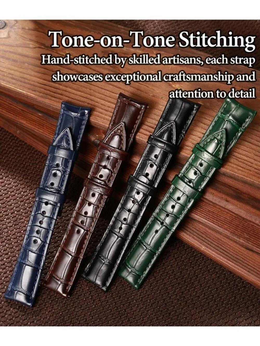 Stylish Leather Watch Band for Men, Quick-Release Alligator Grain Design